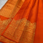 Handwoven orange Kanjipuram pure silk saree, Idam Living