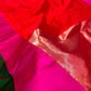 Red Chanderi saree with broad emerald green and rani pink colour-block border