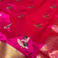 Vadamalli pink Pattu Silk Chanderi saree with green and gold floral butis