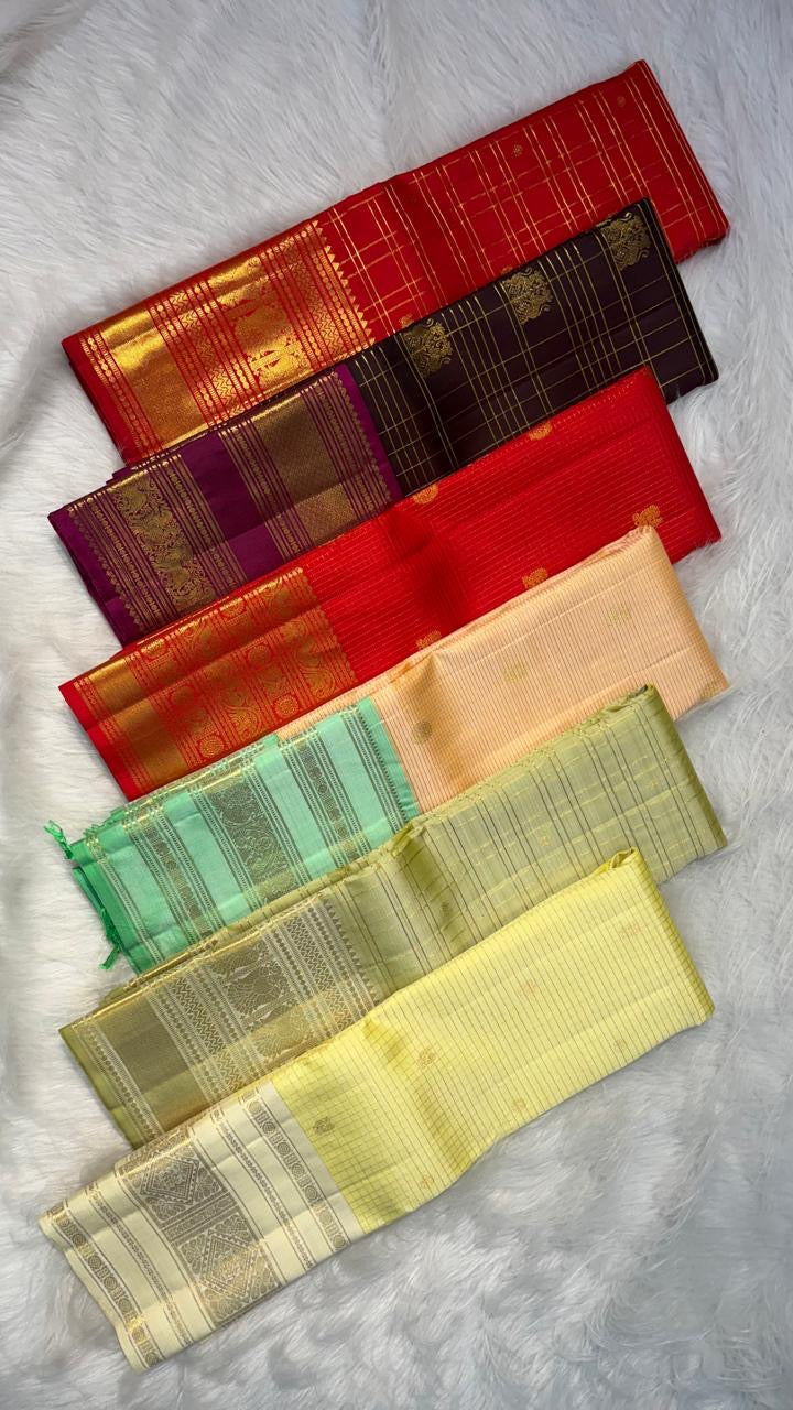 Pillar-Box Red Handwoven Pure Silk Kanjipuram Saree with Varisaipet Weave and Antique Gold Zari Border