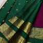 Handwoven pink Kanchipattu silk saree with bottle green zari rettapet border Idam Living