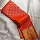 Sunset orange vermillion Kancheepuram saree with vermilion orange zari border, close view