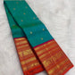 Peacock Teal KanchiPattu silk saree with vermilion border detail