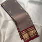 Handwoven Smoky Taupe Kanjipuram silk saree – bird zari butta close-up — Idam Living