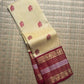 Handwoven ivory Pure Kanchipuram Korvai silk saree with elephant silk thread buttas — Idam Living