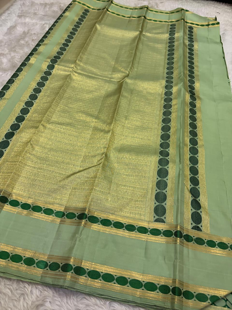 Handwoven pastel sage green Pure Kanjeevaram silk saree, Rettapet weave — Idam Living