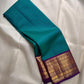 Handwoven pure silk Kanjeevaram saree in peacock teal with royal purple Varisaipet border — Idam Living