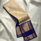 Handwoven pure silk Kanchi Pattu saree in royal ivory with royal blue Korvai Vanasringaram zari motifs — Idam Living