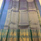 Full drape of handwoven Twilight Periwinkle Kanjivaram silk saree with Gandaberunda and winged horse buttas