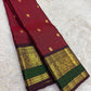 Arakku Red and Deep Green Handwoven Pure Silk Kanchi Pattu Saree with Kamalam Mayil Butta and Silk Thread Zari Border
