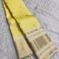 Butter Yellow Handwoven Pure Silk Kanchipuram Saree with Varisaipet Weave and Ivory Gold Zari Border