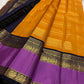 Saffron Marigold Handwoven Pure Silk Kanjipuram Korvai Saree with Orchid Purple Border and Veldhari Zari