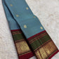 Steel Blue and Deep Green Handwoven Pure Silk Kanjipuram Saree with Mayil Butta and Peacock Silk Thread Zari Border