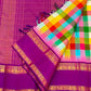Handwoven pure silk Paalum Pazhamum saree with royal purple border, close-up