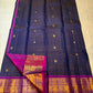 Royal blue and magenta Rettapet Kanchipuram silk saree with Kamalam and Mayil butta — full view