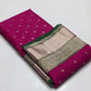 Rani pink Chanderi saree with pale metallic border