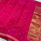 Handwoven rani-pink Chanderi silk saree with gold pallu