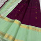 Raspberry Magenta pure silk Kanchipuram saree, Rettapet weave with Pastel Aqua Mint border — selvedge detail