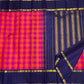 Raspberry Pink and Orange Handwoven Pure Silk Kanjeevaram Saree with Kanchi Kattam and Navy Rettapet Border