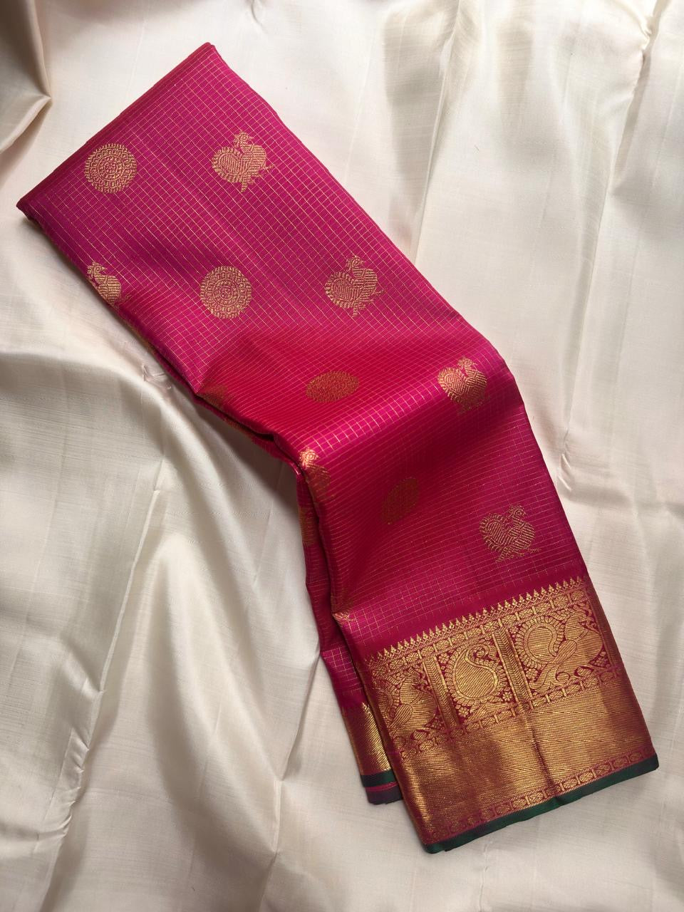 Raspberry pink pure silk Kanchipuram zari kattam saree, view 2