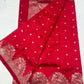 Deep red handwoven Pattu Silk Chanderi saree