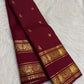 Handwoven Rettapet saree in deep maroon with Annam border, full view