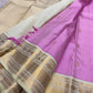 Rose Pink handwoven Kanchipuram saree with broad ivory and gold contrast border
