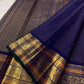 Royal Indigo Violet Handwoven Pure Silk Kanchipuram Vairaoosi Saree with Gold Zari Buttas and Traditional Zari Border