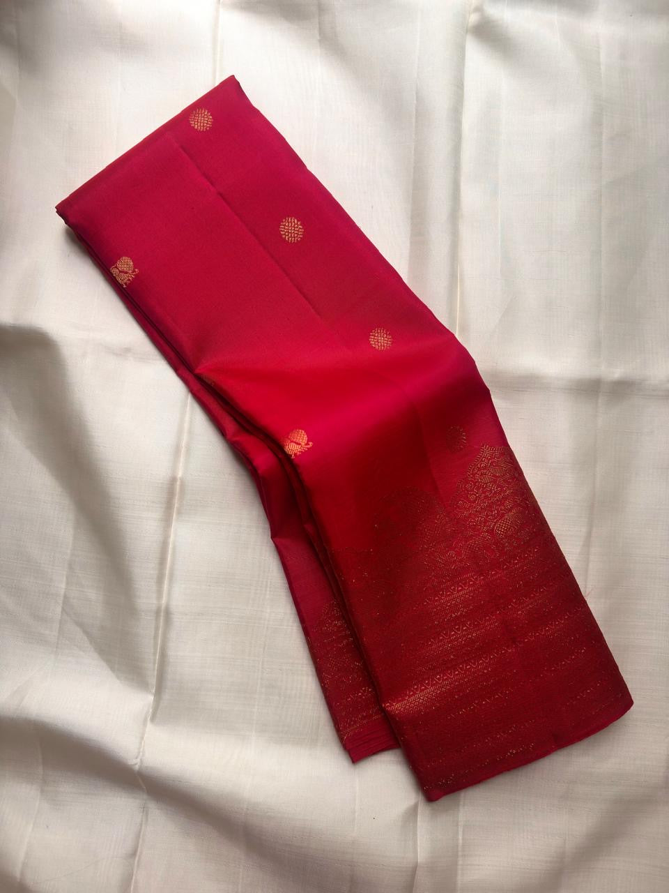 Handwoven ruby red pure silk Kanjipuram saree — Idam Living