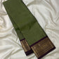 Sage green lightweight pure silk Kanchipuram saree with deep plum varisaipet border handwoven in Kanchipuram — Idam Living