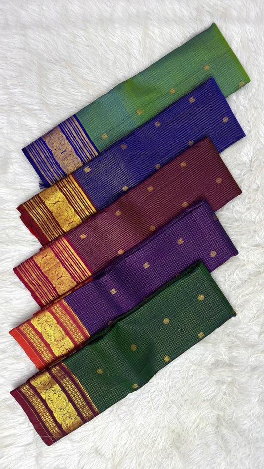 Pallu and drape folds of the sapphire blue and Arakku Kanchipuram saree