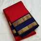 Luminous zari kattam on the deep vibrant red body of a handwoven Pure Silk Kanchipuram saree.