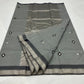 Handwoven grey Chanderi saree with metallic silver border
