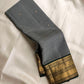 Slate Grey pure silk Kanjivaram saree, Butta weave with Deep Green border — body weave close-up