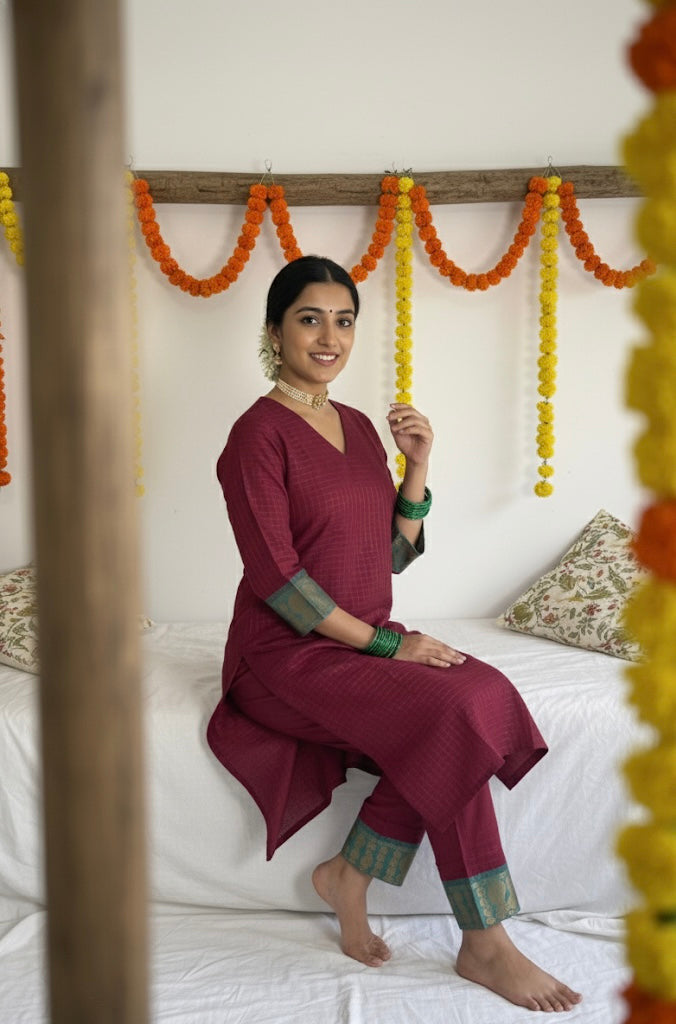 Handwoven Sungudi cotton kurti set — Vanappu collection, Idam Living