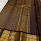 Deep Espresso Brown pure silk Kancheepuram saree — vairaoosi zari lines, draped
