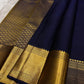 Handwoven Vairaoosi Kanchipuram saree in deep indigo, full drape