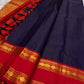 Vairaoosi weave close-up on deep navy KanchiPattu silk saree body, needle-like zari shimmer