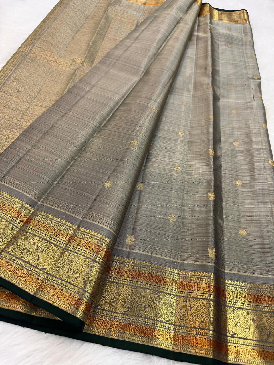 Warm Sand Beige pure silk Kanchipuram saree — vairaoosi neutral tone