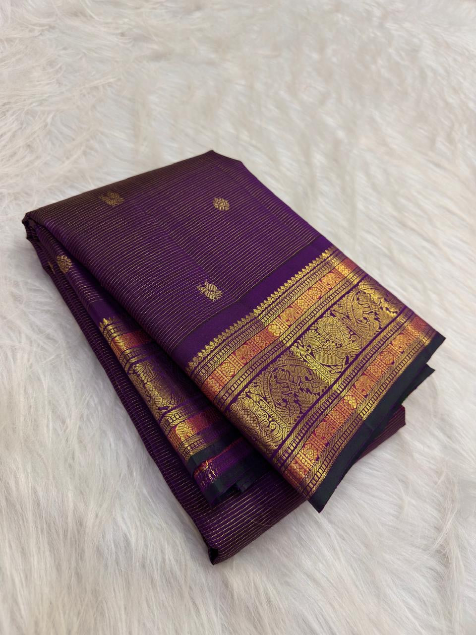 Royal Purple pure silk Kanchipuram saree — vairaoosi, full drape