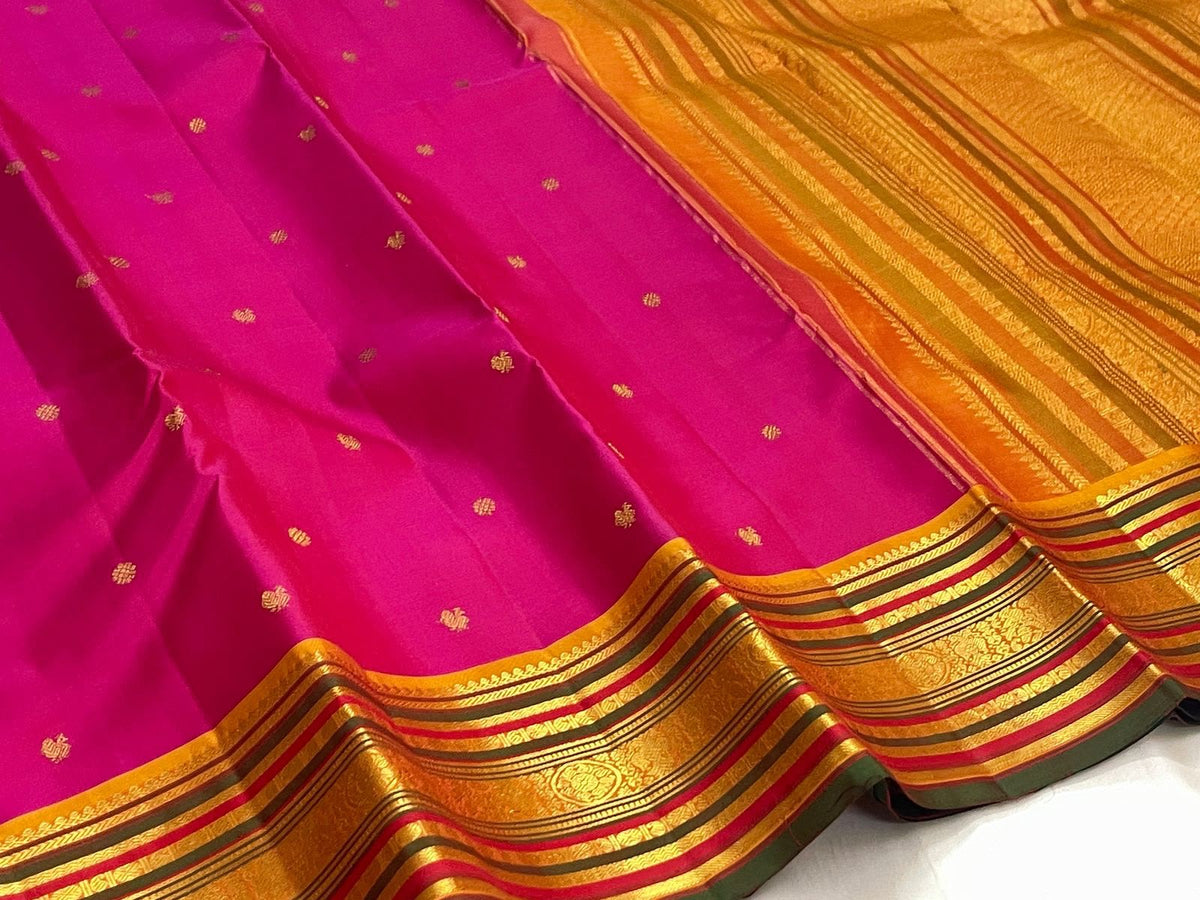 Raspberry Pink Varisaipet saree with traditional multi-register zari border