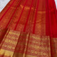Vermilion Red Handwoven Pure Silk Kanchi Pattu Saree with Varisaipet Weave and Grand Antique Gold Zari Border