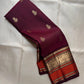 Vermilion Red pure silk Kanjivaram saree, Butta weave with Deep Aubergine border — full drape view