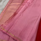Full view of handwoven crimson vermilion Kanjivaram silk saree showing Gandaberunda Butta and pastel pink selvedge border