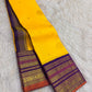 Full view of yellow pure silk Varisaipet saree with contrasting traditional border and decorative pallu