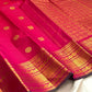 Handwoven Zari Kattam saree in fuchsia pink with Mayil Chakram motifs, styled view