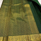 Large handwoven gold zari paisley butta on Deep Emerald Green Kanchipuram silk