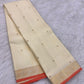 Ivory Handwoven Pure Silk Kanjivaram Saree with Small Gold Buttas & Petite Zari Elephant Border