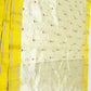 Moonlit ivory Chanderi Pattu Silk saree with marigold yellow striped borders, delicate red floral motifs and luminous pallu.