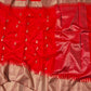 Hibiscus red handwoven Pattu Silk Chanderi saree with golden parrot buttas